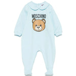 Moschino Kids Tutina Celeste con Logo Teddy Bear per Neonati