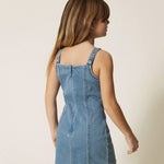 Twinset Kids Abito in Denim con Maxi Fiocco per Bambine