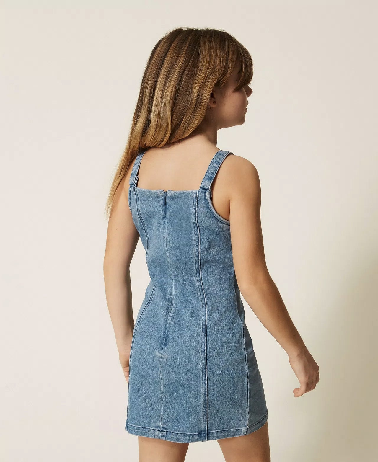 Twinset Kids Abito in Denim con Maxi Fiocco per Bambine
