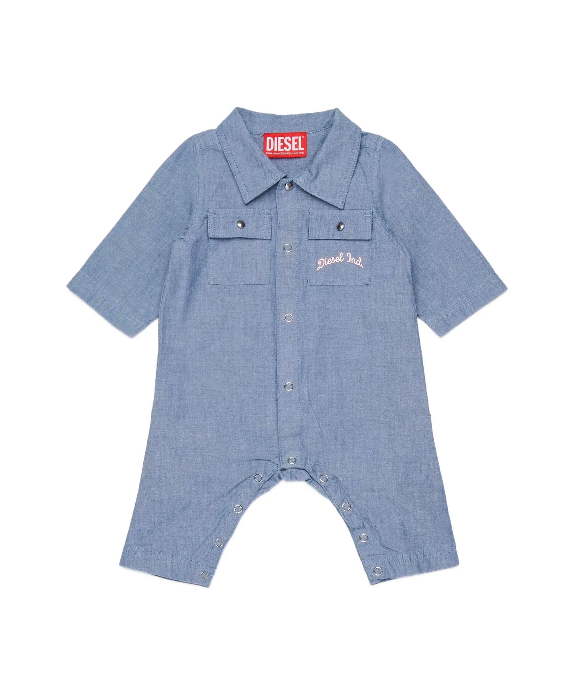 Diesel Kids Tutina Blu Jeans con Taschine e Ciappette per Neonate