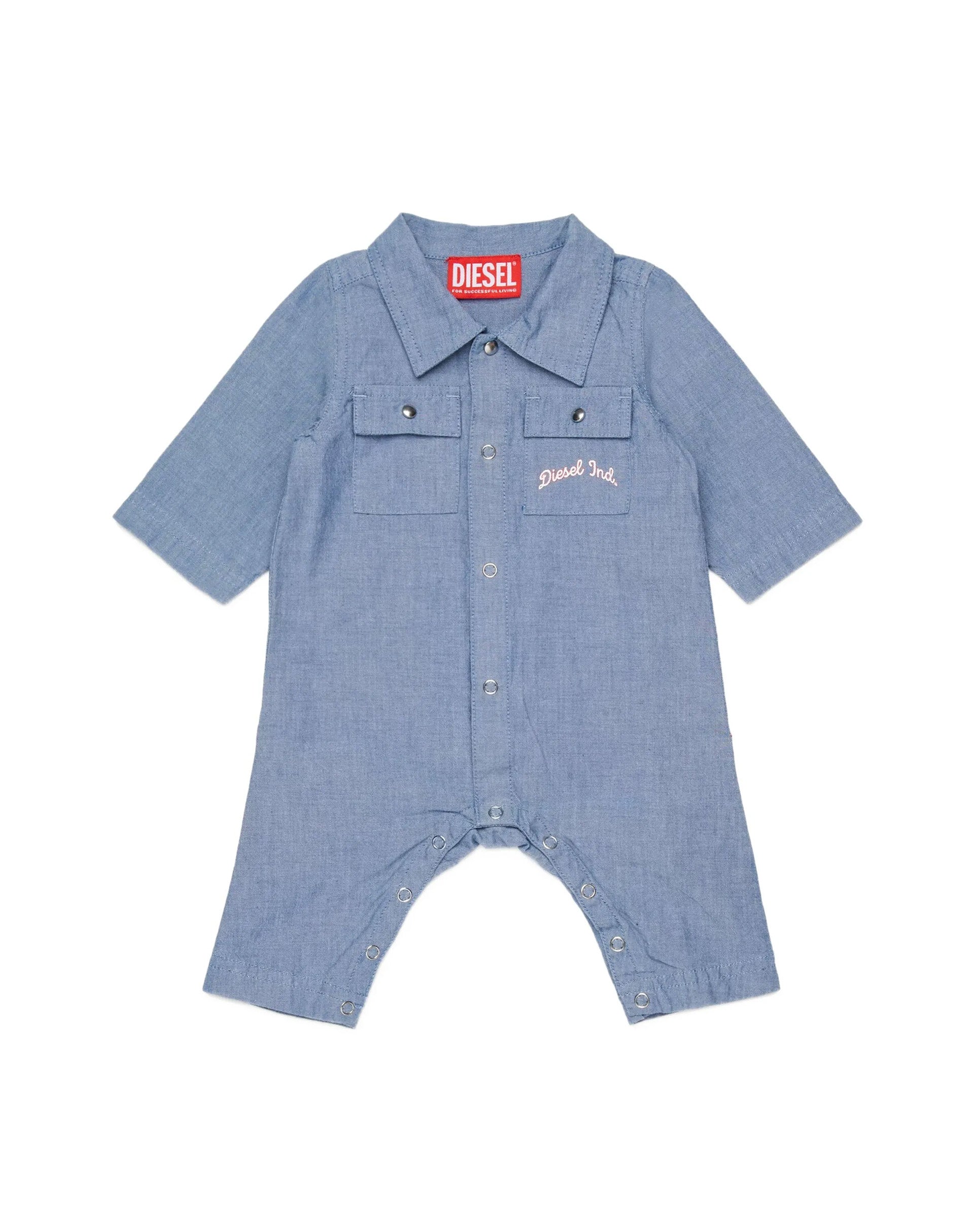 Diesel Kids Tutina Blu Jeans con Taschine e Ciappette per Neonate