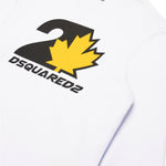 Dsquared2 Kids Felpa Girocollo Bianca con Stampa D2 Leaf per Bambini (dettaglio)