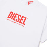 Diesel Kids Abito Bianco con Logo Stampato per Neonate