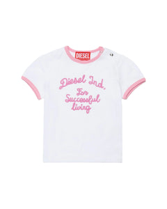 Diesel Kids T-Shirt Bianco/Rosa con Stampa Logo per Neonate
