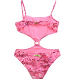 4GIVENESS Costume Monokini Fantasia Rainbow Boa Fucsia per Bambine (retro)