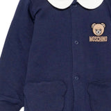 Moschino Kids Tutina Blu in Cotone con Colletto, Tasche Teddy Bear e Logo per Neonati