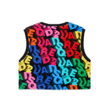 Dsquared2 Kids T-shirt Smanicata Cropped con Stampa Logo Multicolor All-Over per Bambine