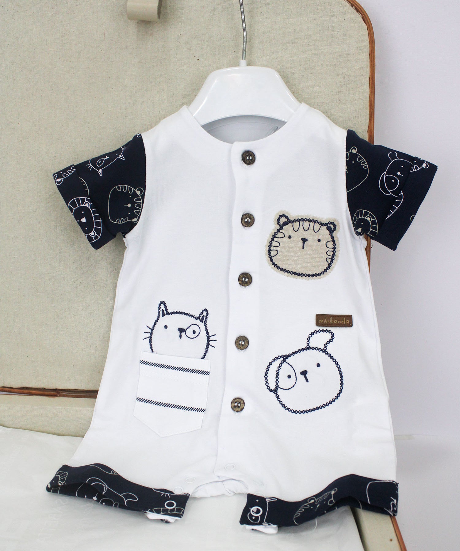 Minibanda Pagliaccetto Bianco/Blu con Stampa per Neonati