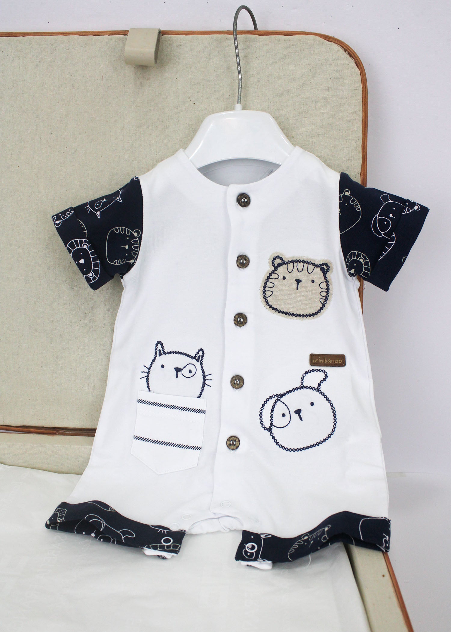 Minibanda Pagliaccetto Bianco/Blu con Stampa per Neonati