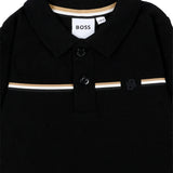 BOSS Kids Polo Nera in Piqué a Maniche Lunghe con Righe Iconiche e Logo per Neonati