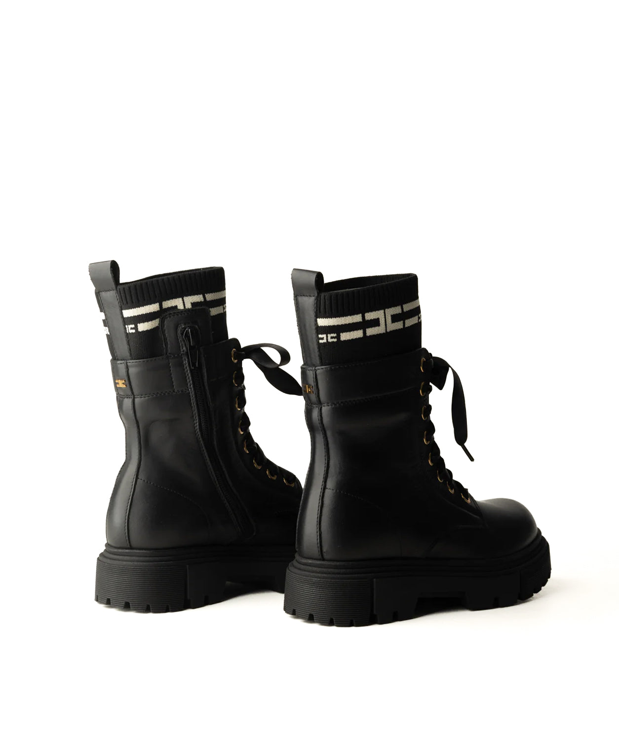 Elisabetta Franchi La Mia Bambina Stivali Tronchetto Neri con Dettaglio Logo a Contrasto per Bambine