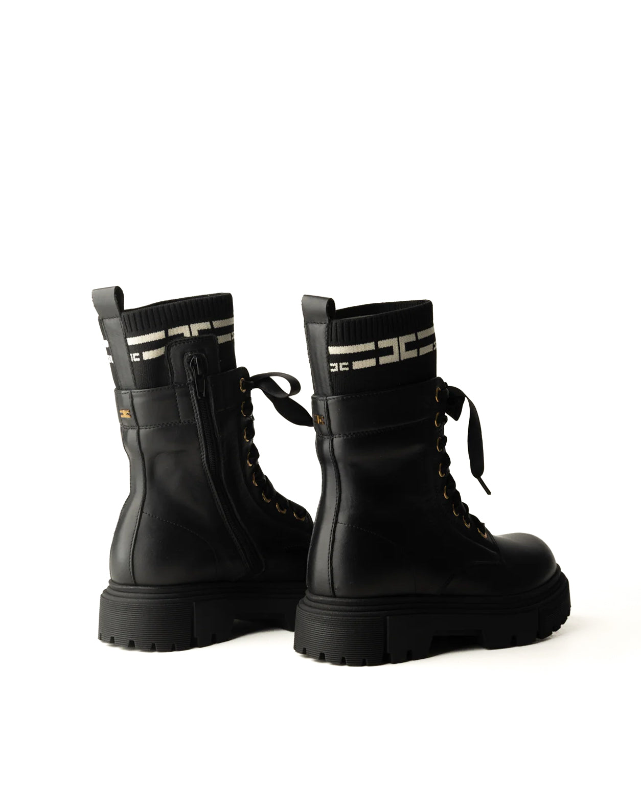 Elisabetta Franchi La Mia Bambina Stivali Tronchetto Neri con Dettaglio Logo a Contrasto per Bambine