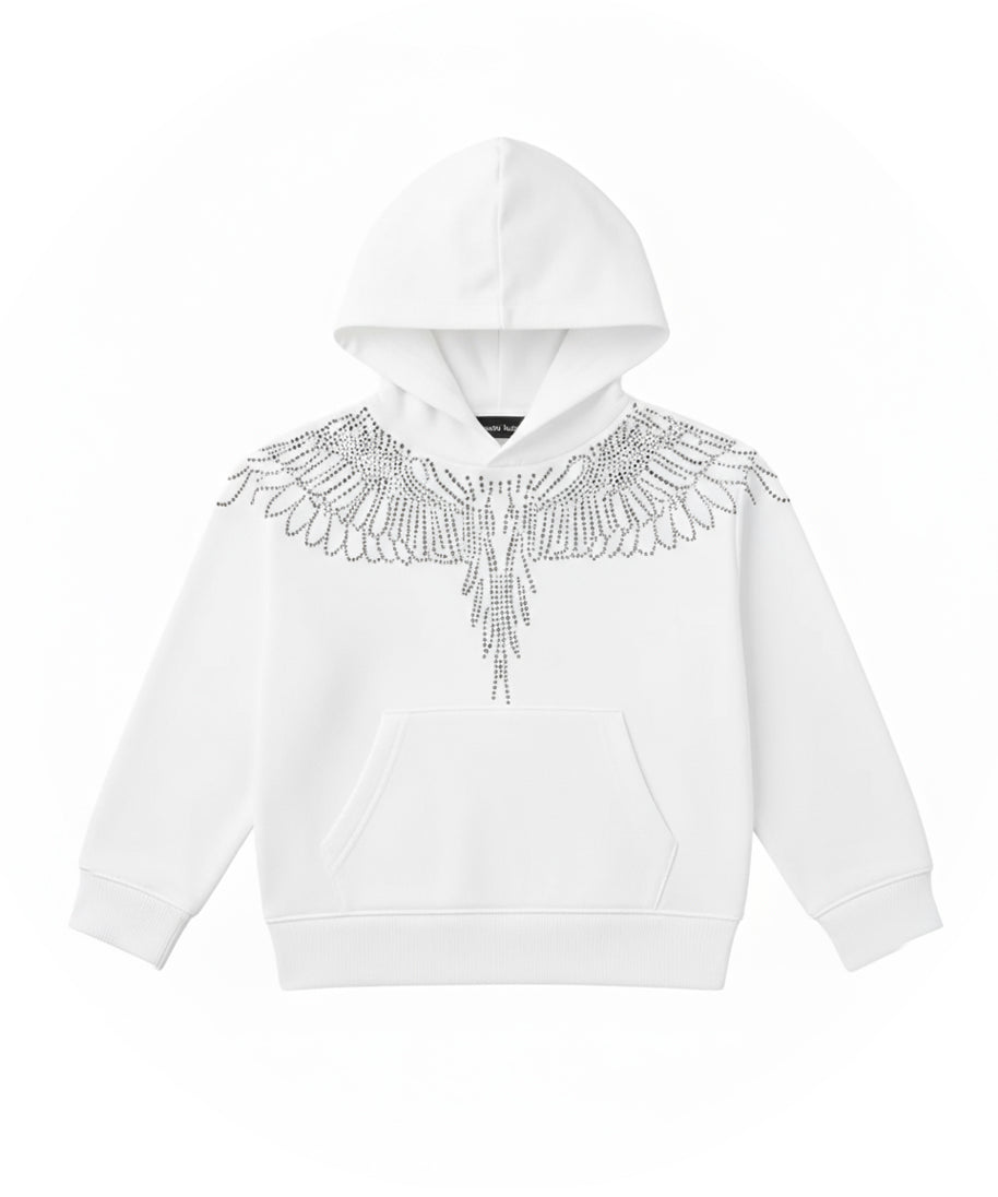 Marcelo Burlon County Of Milan Kids Felpa Bianca con Cappuccio e Strass a Contrasto per Bambine