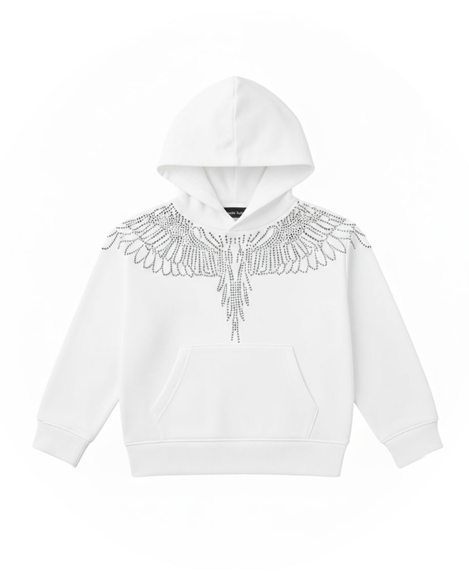 Marcelo Burlon County Of Milan Kids Felpa Bianca con Cappuccio e Strass a Contrasto per Bambine