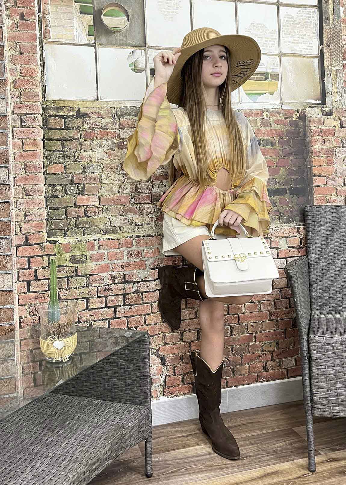 Pinko Kids Multicolor Print Shirt with Ruffles for Girls