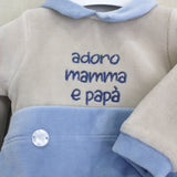 Minibanda Tutina Beige/Celeste con Ricamo per Neonati