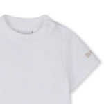 Boss Kids Completo Salopette e T-Shirt Beige/Bianco per Neonati