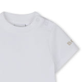 Boss Kids Completo Salopette e T-Shirt Beige/Bianco per Neonati