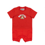 Moschino Kids Pagliaccetto Rosso con Bottoni Apetura Spalla e Stampa Logo Teddy per Neonate