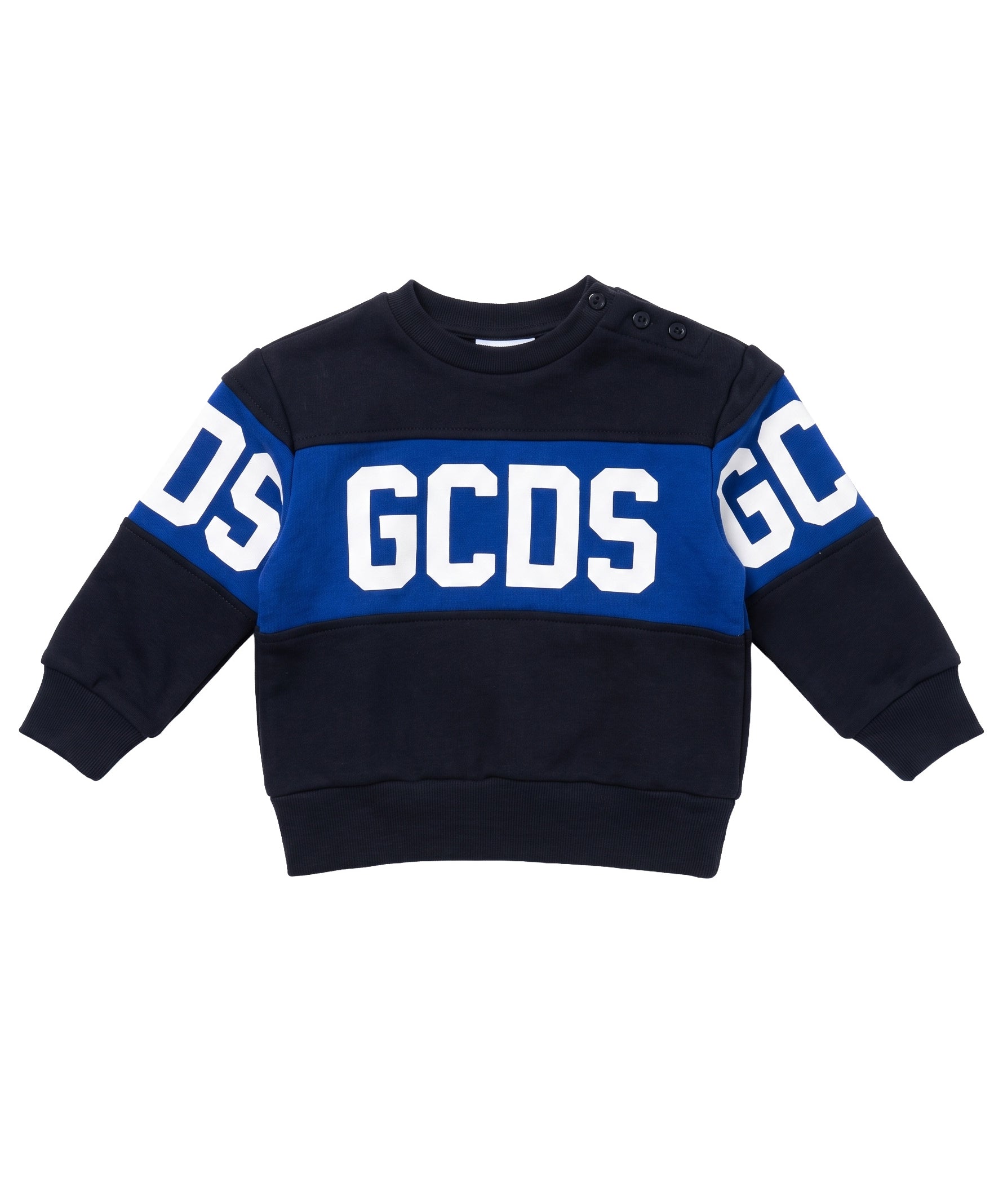 Gcds Kids Felpa Girocollo Nero con Banda Logata Blu per Neonati