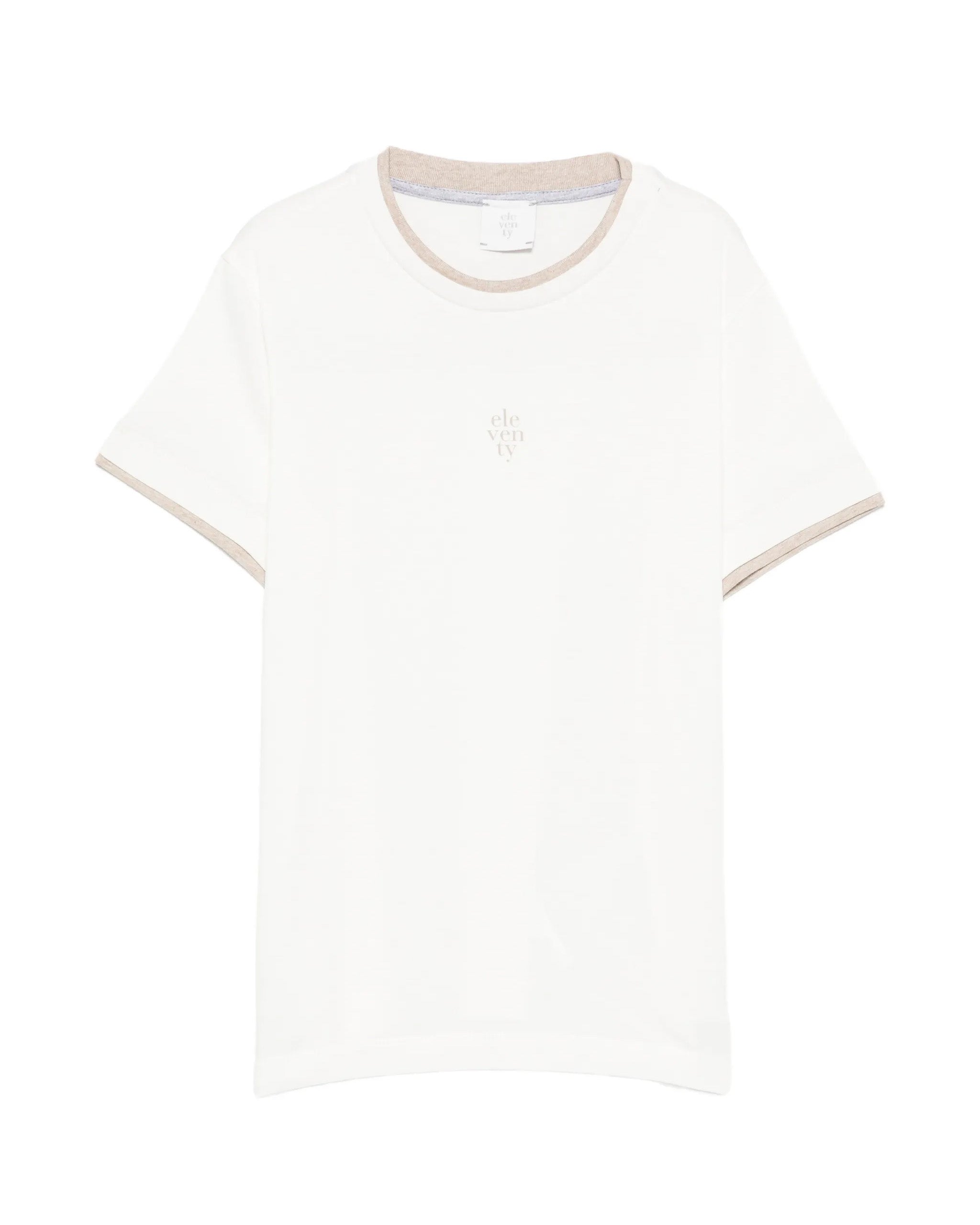 Eleventy Kids T-Shirt Avorio/Beige con Logo per Bambini