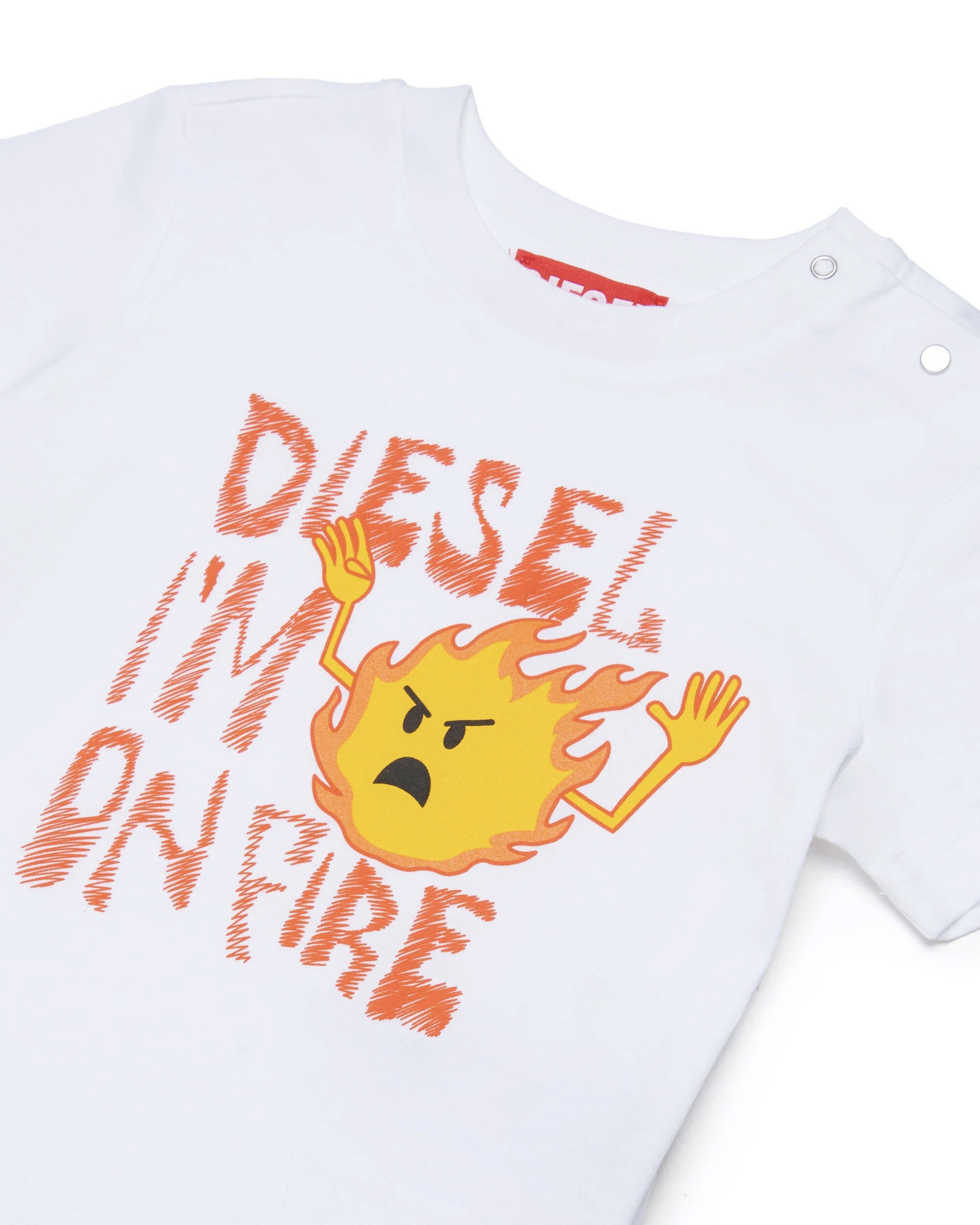 Diesel Kids Completo Bianco e Denim con Stampa per Neonati