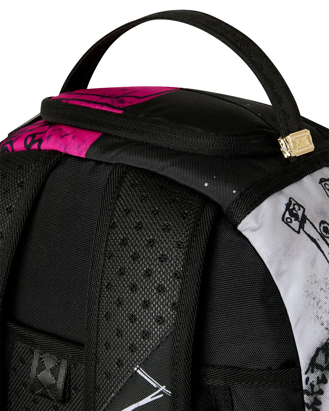 Sprayground Kids Zaino Think On It Nero e Rosa Fuxia con Stampa Shark Mouth e Logo Graffiti