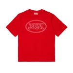 Diesel Kids T-shirt Rossa con Stampa Logo Oval Unisex per Bambini