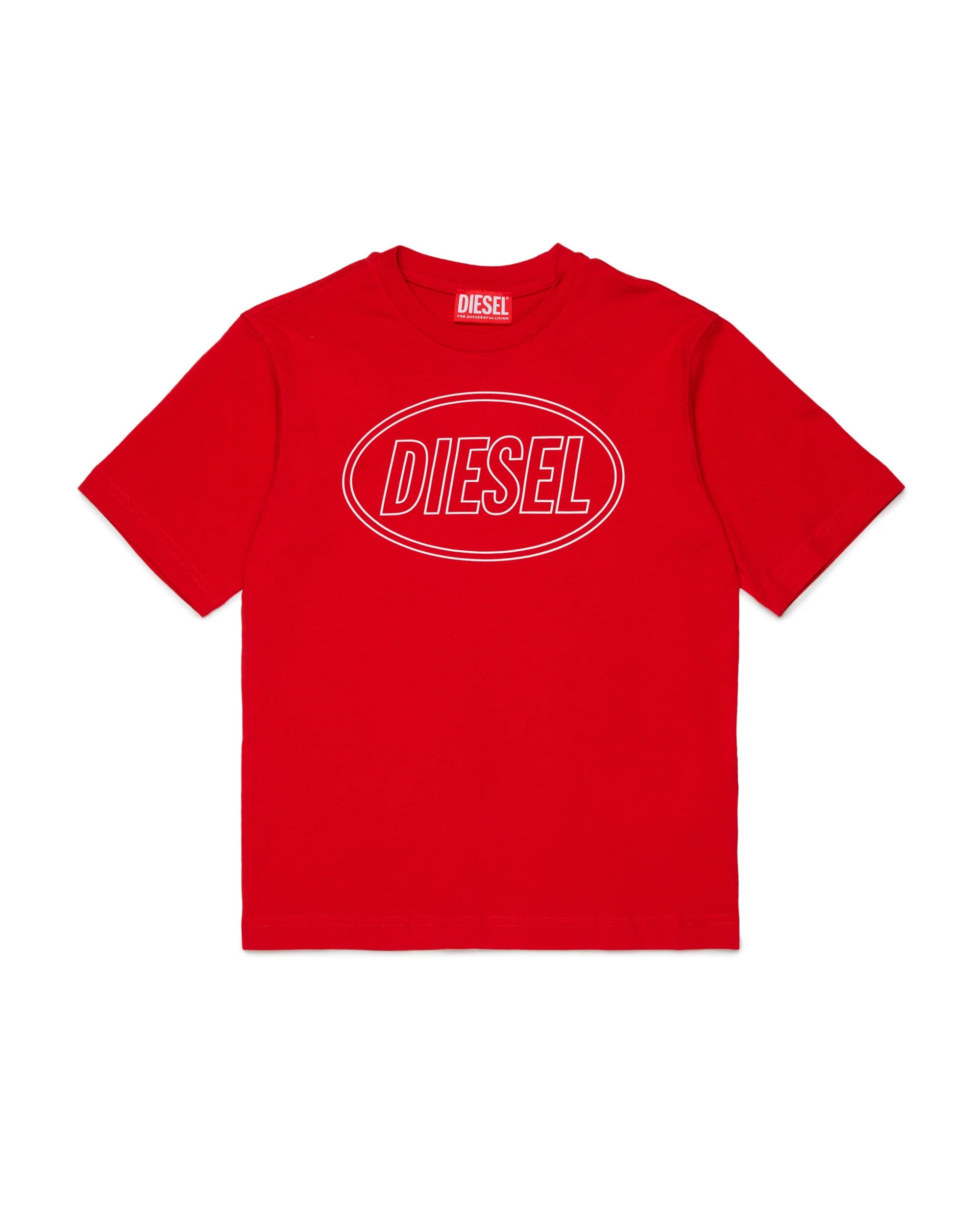 Diesel Kids T-shirt Rossa con Stampa Logo Oval Unisex per Bambini