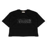 Vicolo Kids T-Shirt Nero con Logo con Applicazioni per Bambine