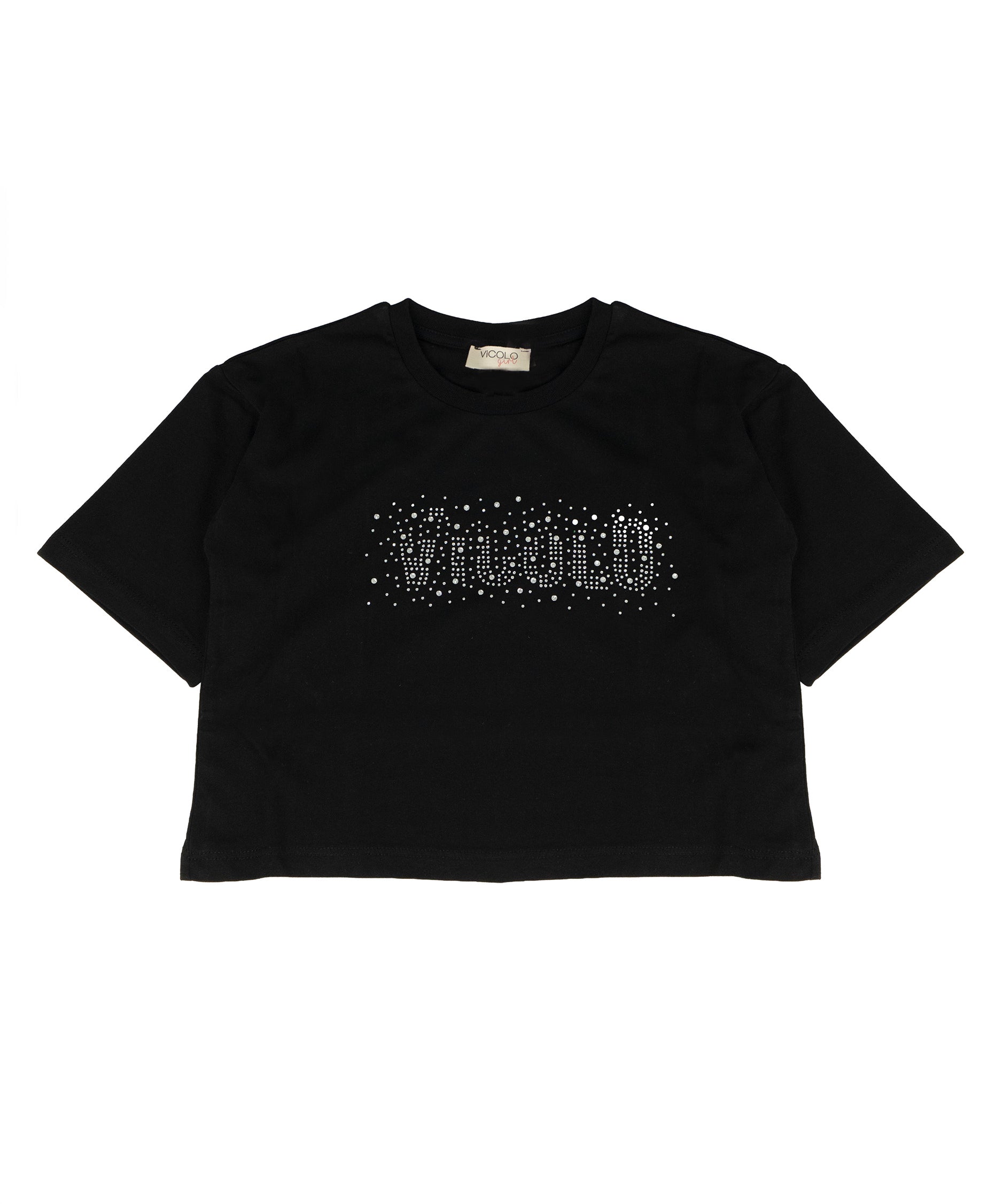 Vicolo Kids T-Shirt Nero con Logo con Applicazioni per Bambine