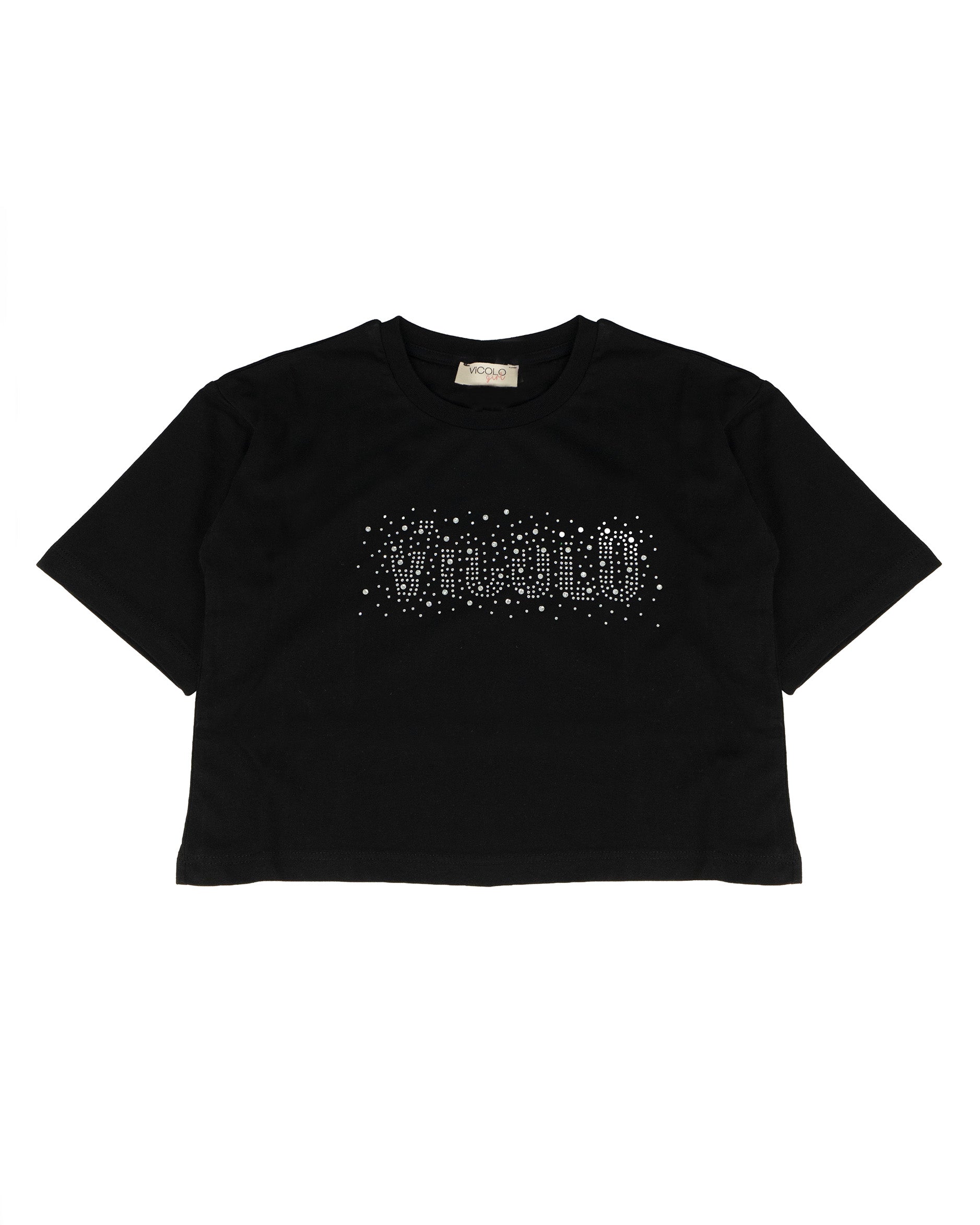 Vicolo Kids T-Shirt Nero con Logo con Applicazioni per Bambine