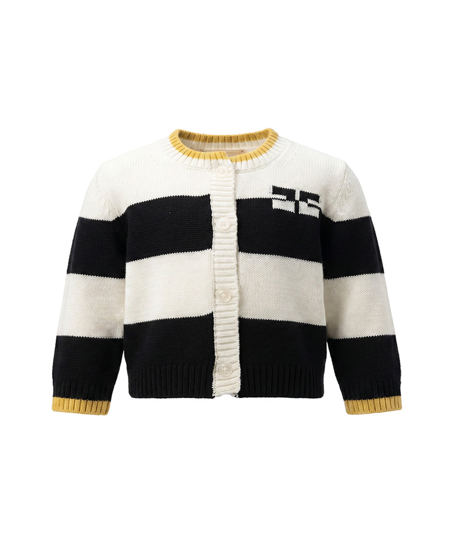 Elisabetta Franchi La Mia Bambina Cardigan Avorio e Nero con Logo per Neonate