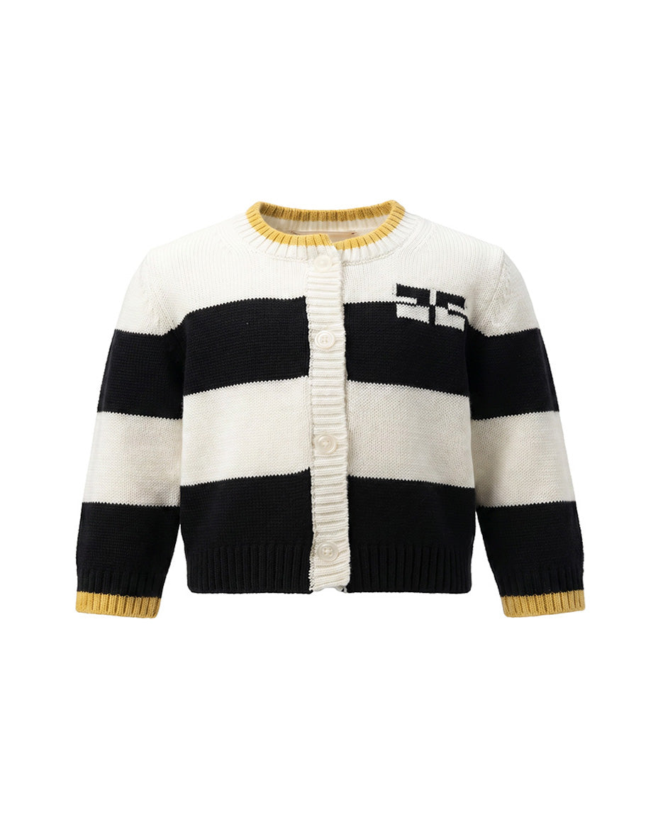 Elisabetta Franchi La Mia Bambina Cardigan Avorio e Nero con Logo per Neonate