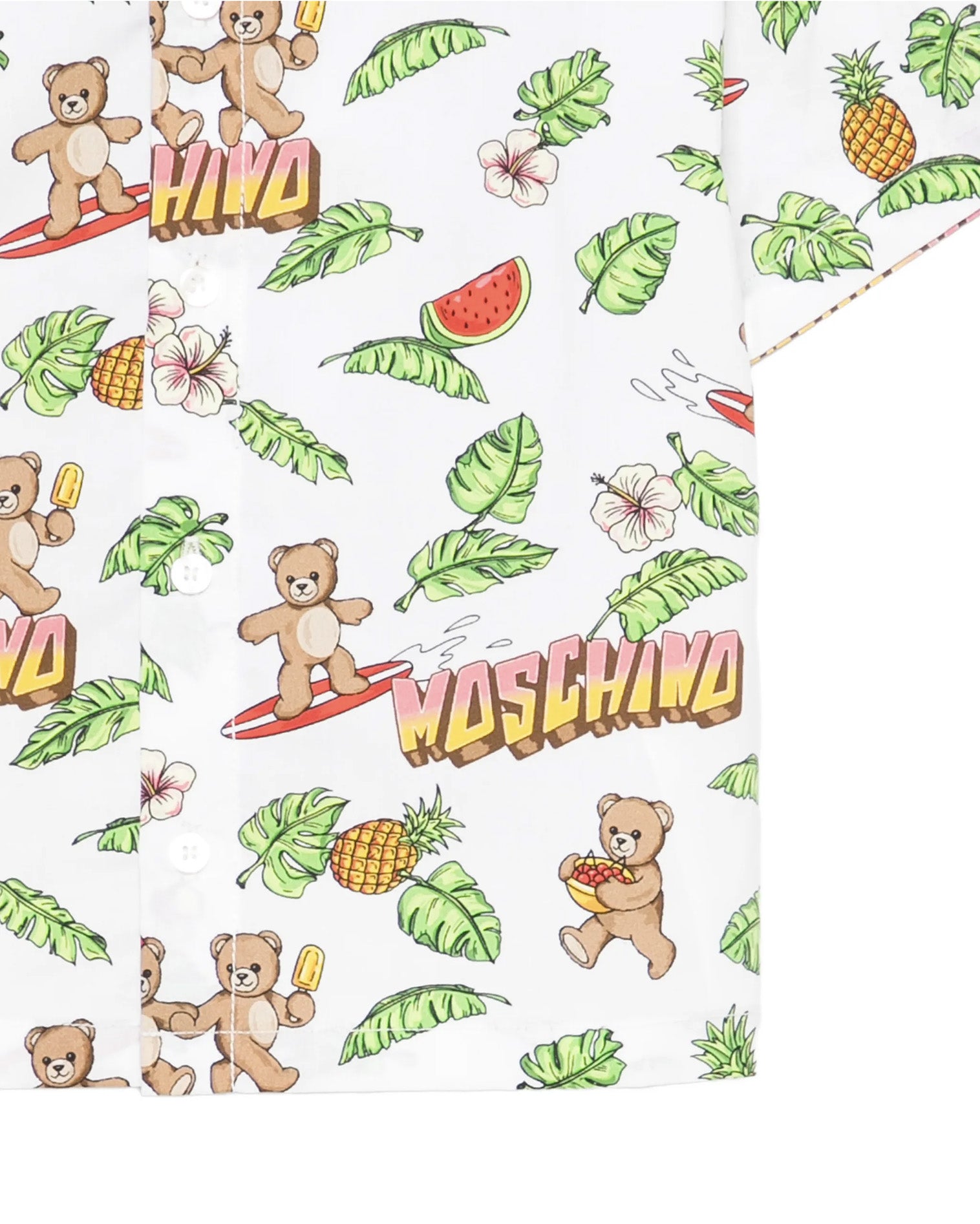 Moschino Kids Camicia Bianca con Fantasia Hawaii All-Over per Neonati