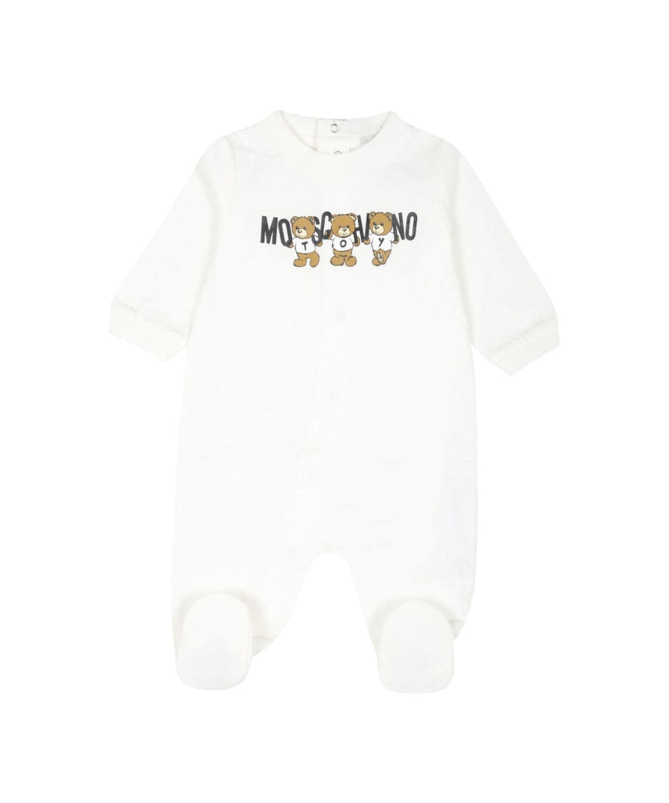Moschino Kids Tutina Panna con Stampa Teddy Bear per Neonati 