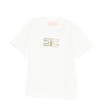 Elisabetta Franchi La Mia Bambina T-shirt Avorio con Logo Effetto Metallico Oro per Neonate