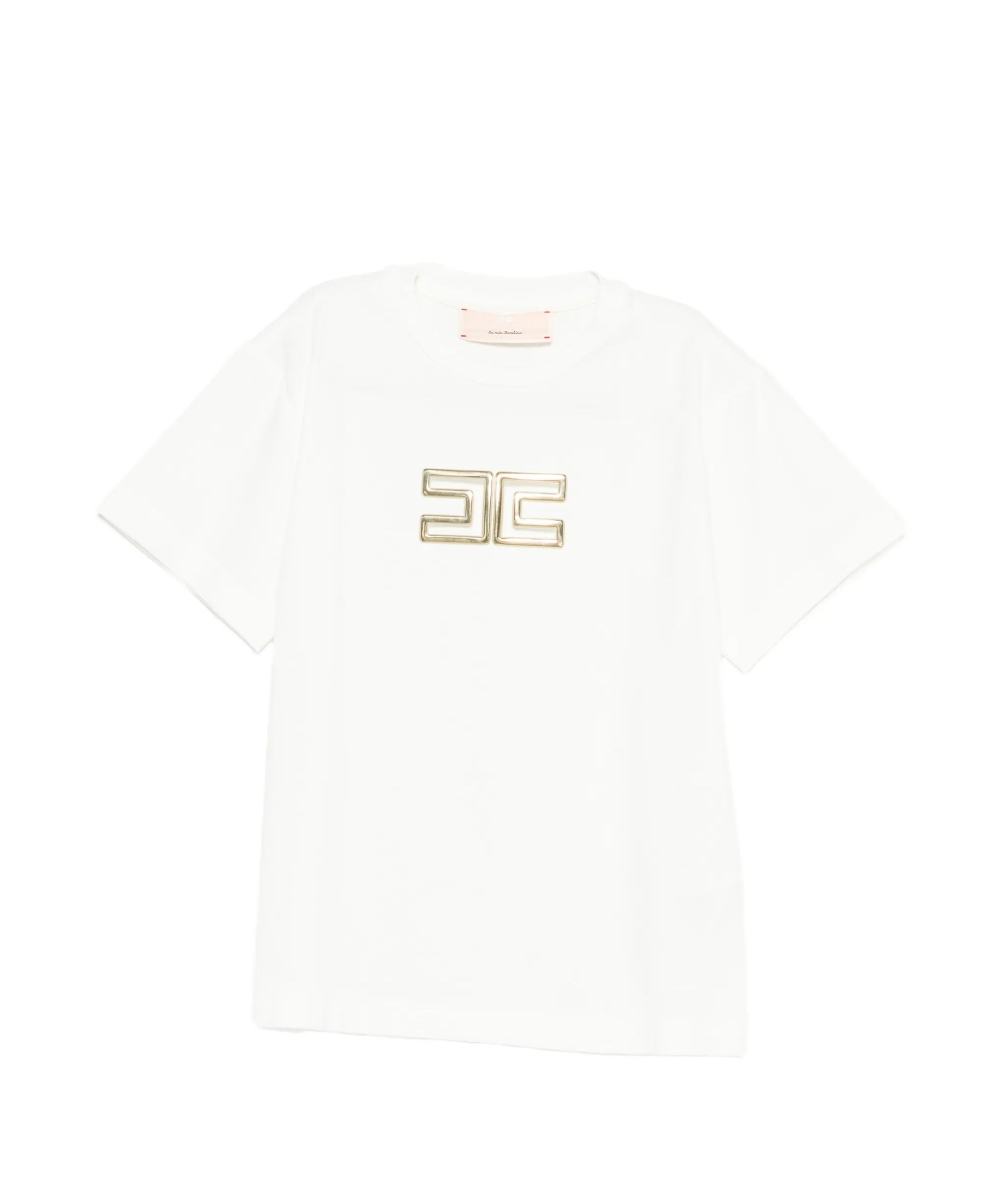 Elisabetta Franchi La Mia Bambina T-shirt Avorio con Logo Effetto Metallico Oro per Neonate