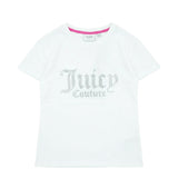 Juicy Couture Kids T-Shirt Bianca con Scritta Logo in Strass per Bambine
