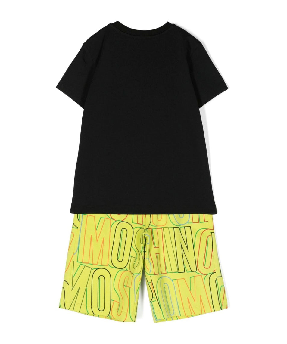 Moschino Kids Completo T-Shirt e Shorts con Logo Multicolor per Bambini ( retro)