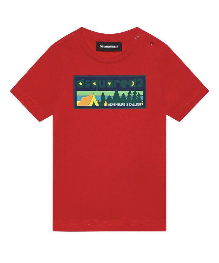 Dsquared2 Kids T-Shirt Rosso con Logo per Neonati