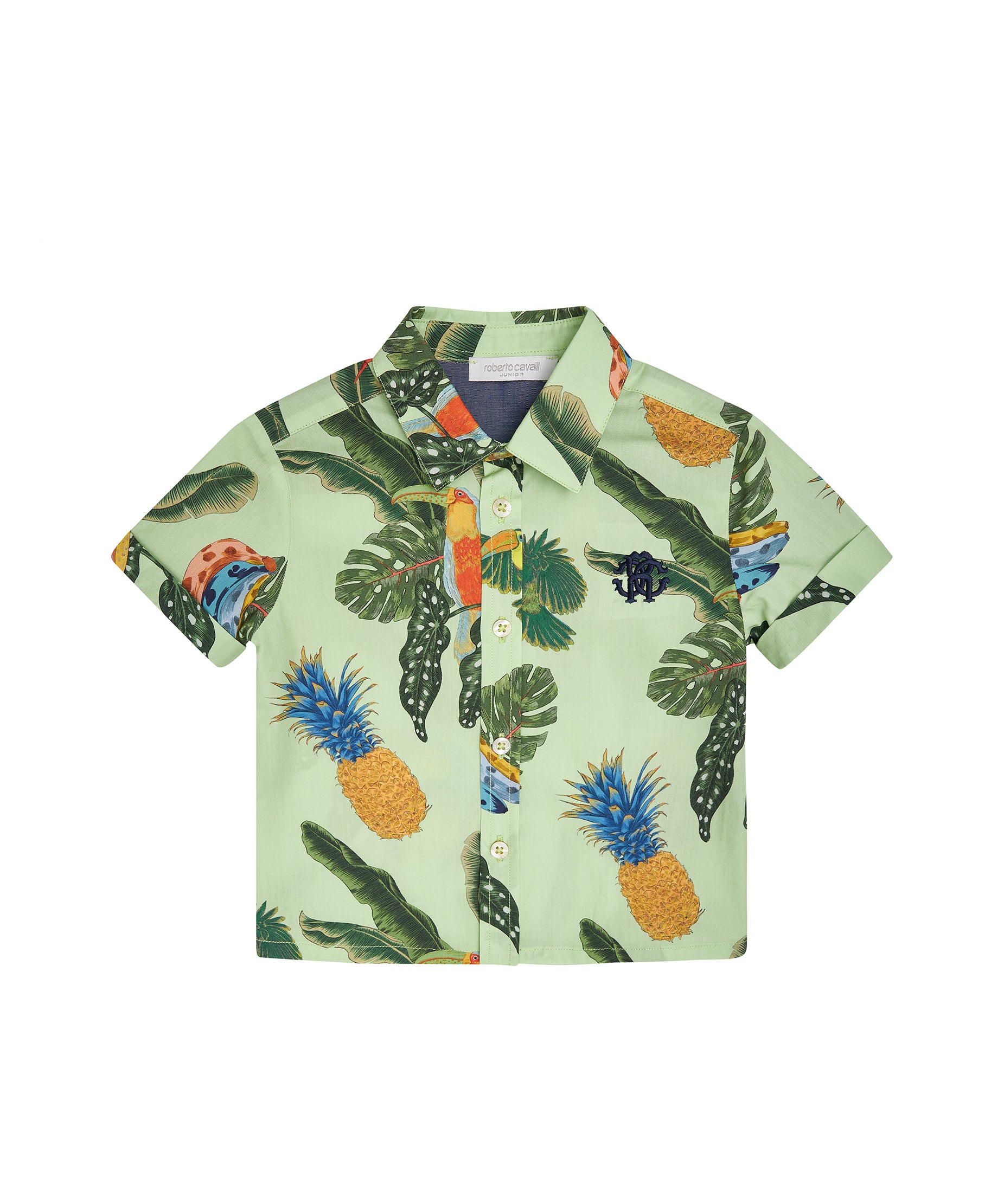 Roberto Cavalli Kids Camicia Verde Lime con Fantasia per Neonati