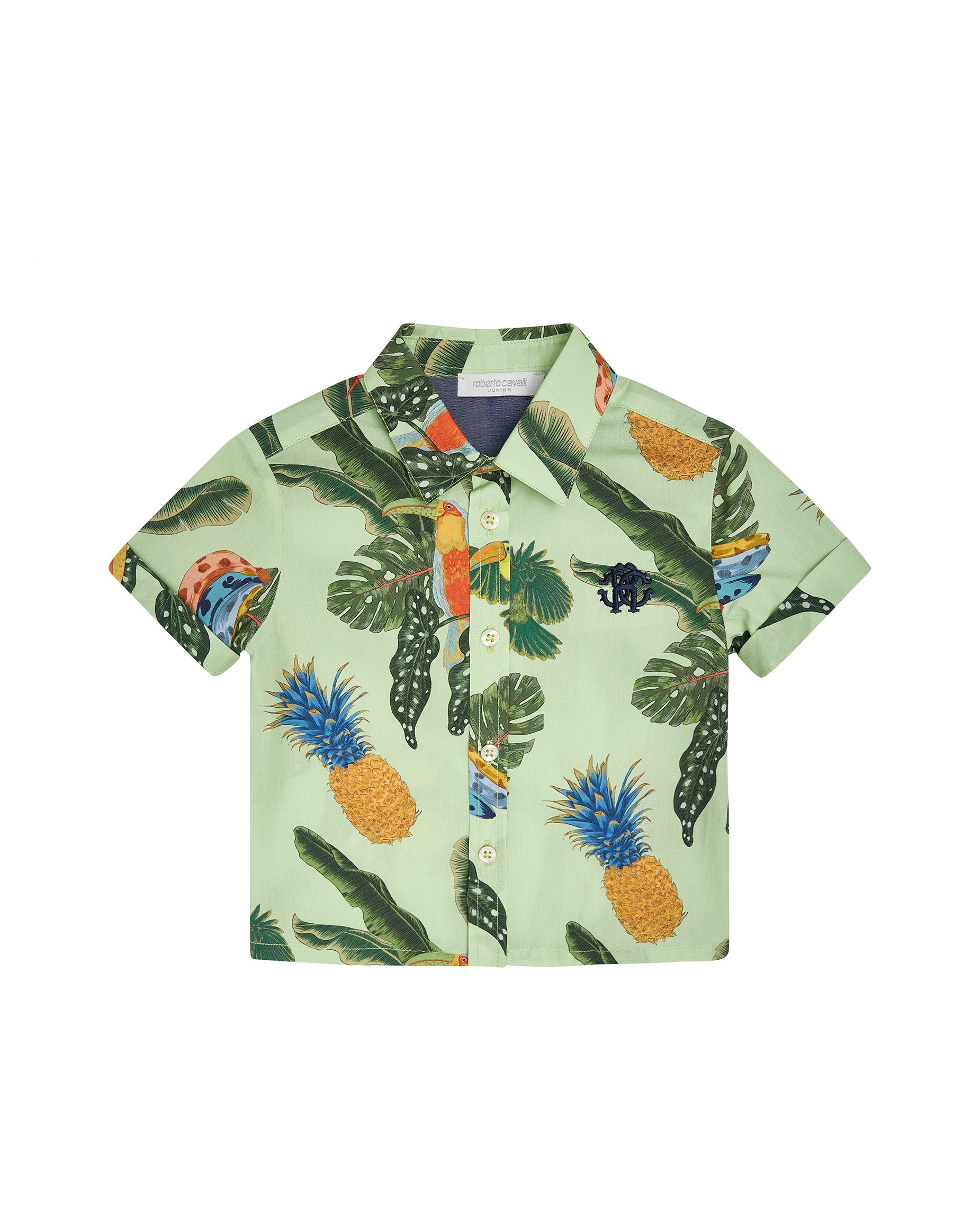 Roberto Cavalli Kids Camicia Verde Lime con Fantasia per Neonati