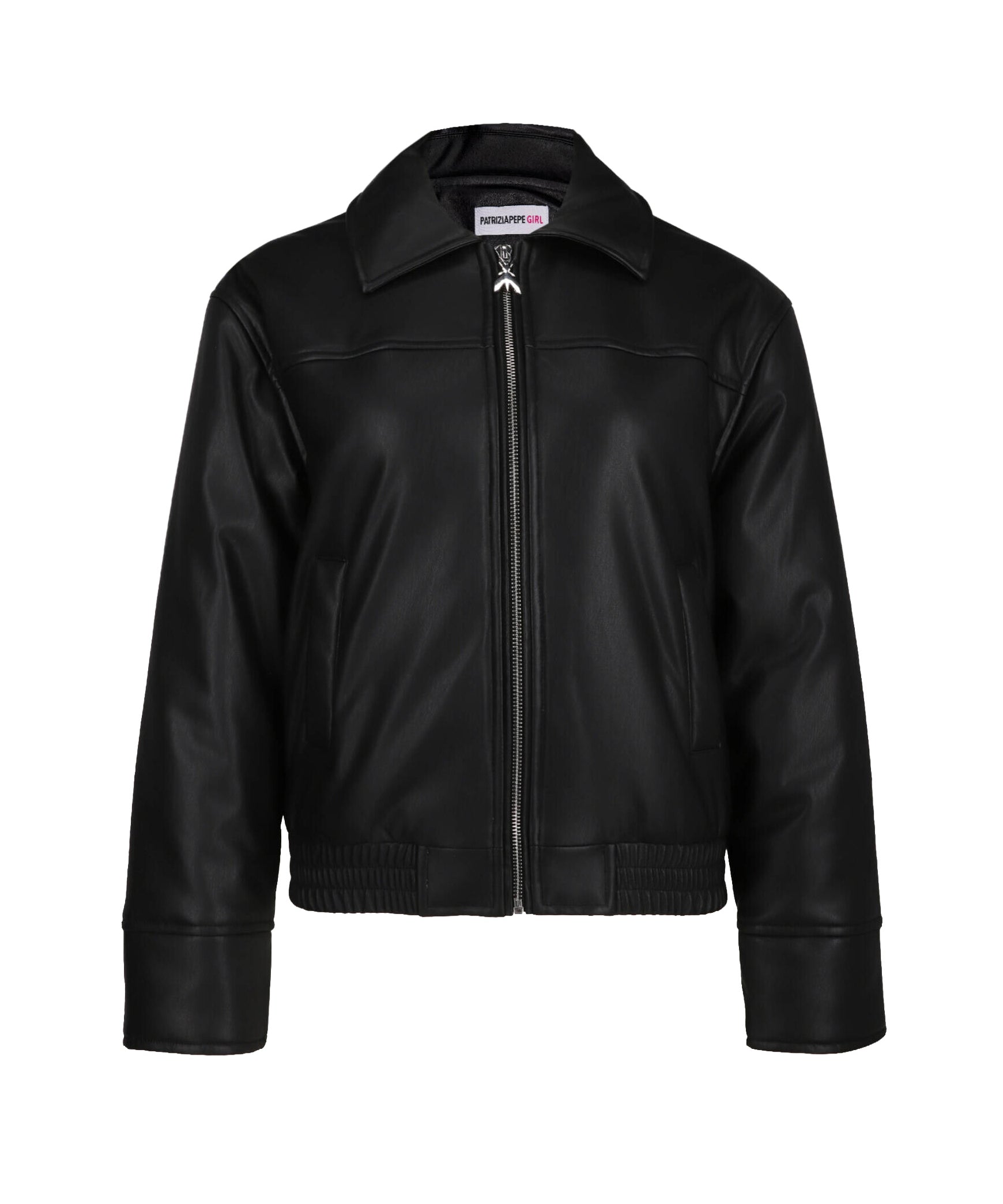 Patrizia Pepe Kids Giubbino in Pelle Nero con Zip per Bambine