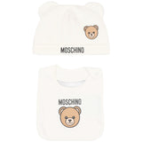 Moschino Kids Set Panna con Cappellino e Bavaglino con Stampa Teddy Bear e Logo Unisex