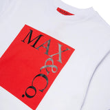 Max & Co T-Shirt Bianca con Logo Stampato in Rosso per Bambine