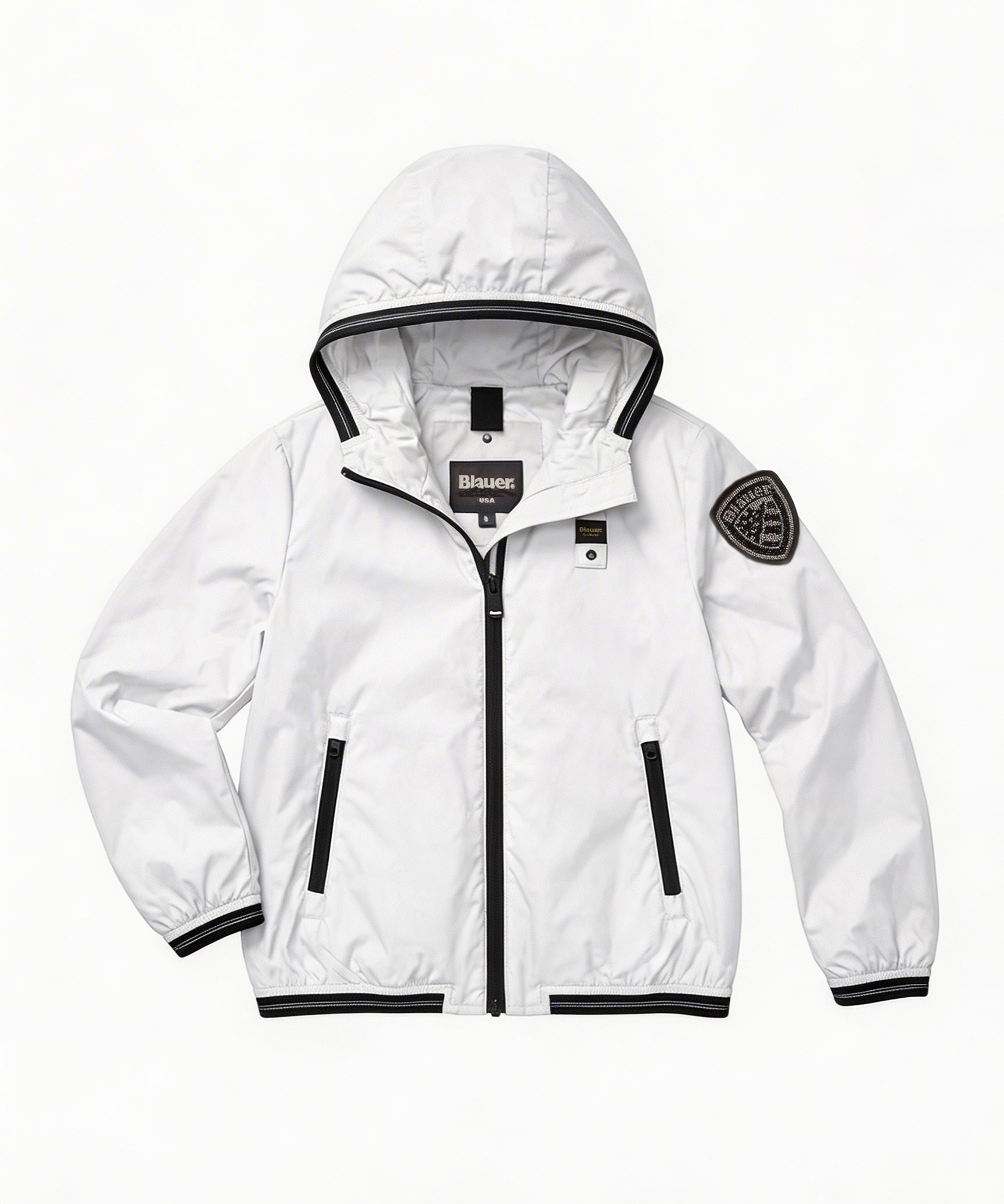 Blauer Kids Giacca a Vento Bianco con Cappuccio in Nylon per Bambine