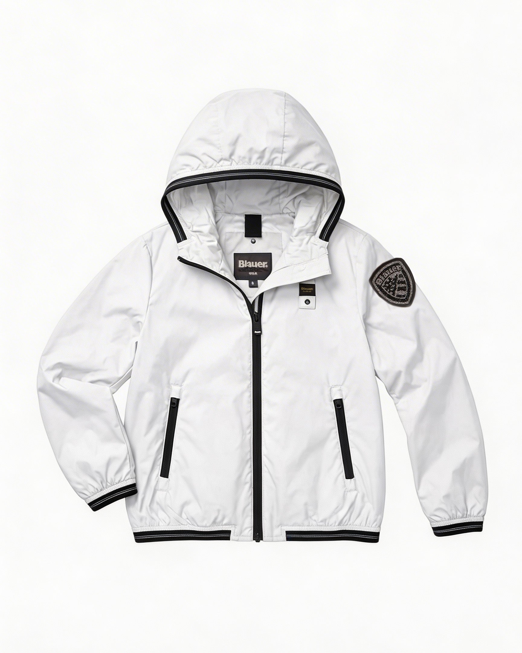Blauer Kids Giacca a Vento Bianco con Cappuccio in Nylon per Bambine