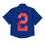 Dsquared2 Kids Camicia Boxy Blu con Maxi Stampa "2" Retro e Stampa Logo Frontale a Contrasto per Bambini