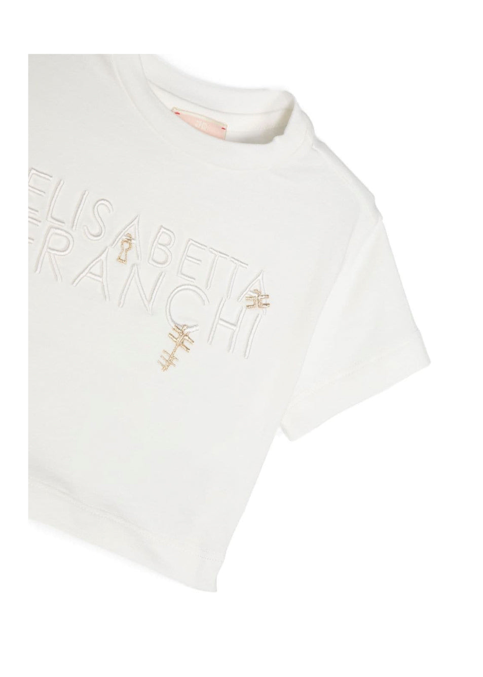 Elisabetta Franchi La Mia Bambina T-Shirt Crop Panna con Logo